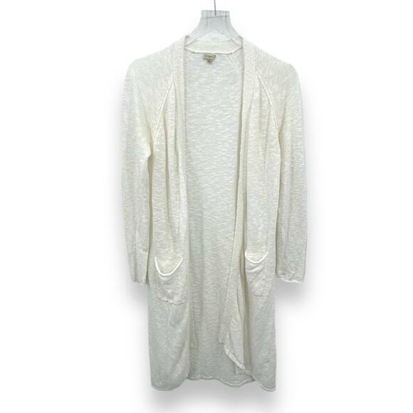 Project white cardigan sweater open front long line linen cotton blend pockets M - Picture 1 of 8